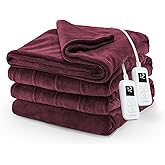 Sunbeam Electric Royal Luxe Microplush Heated Blanket, 12 Heat Settings, 12-Hour Auto Shut-Off, Fast Heating, Warm & Cozy, Machine Washable, Cabernet Color, Queen (90" x 84")