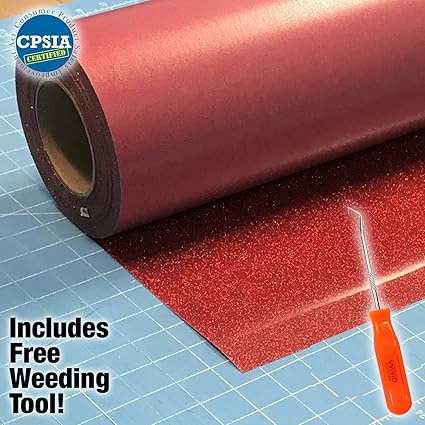 10ft x 10\ : Siser Glitter Red Easyweed Heat Transfer Craft Vinyl Roll Including VViViD-Brand Stainless Steel Weeding Tool (10ft x 10)