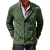 Runcati Mens Cable Knit Cardigan Sweater Shawl Collar Casual Button Down Long Sleeve Sweaters