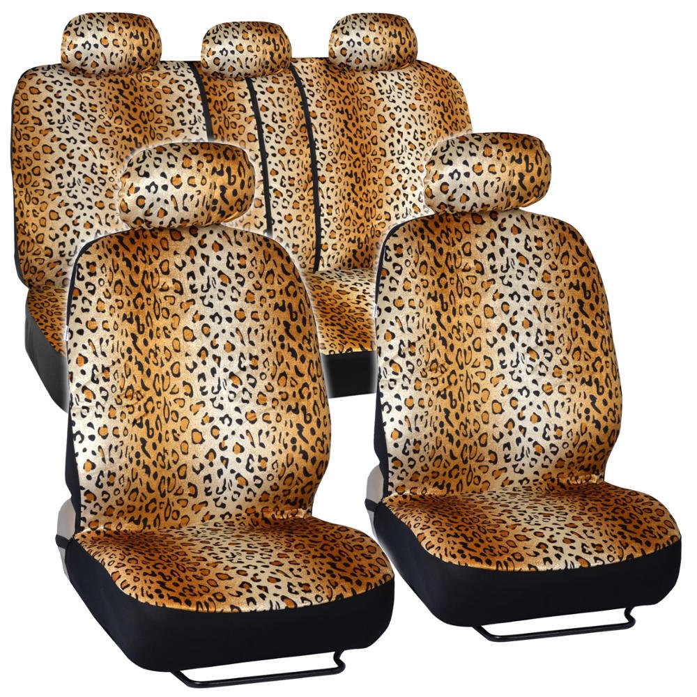 BDK Beige Animal Print Leopard Seat Covers Set w/ Split