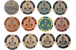 MYRECOVERYSTORE (12) Pack AA Monthly Poker Chips 24hr Newcomer 1-11 Months AA 1 Month Chip up to Alcoholics Anonymous 11 Months
