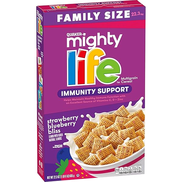 QUAKER MIGHTY LIFE MULTIGRAIN CEREAL, STRAWBERRY BLUEBERRY BLISS,...