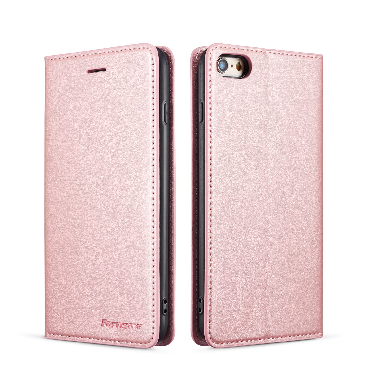 QLTYPRI Case for iPhone 6 iPhone 6S, Premium PU Leather Cover TPU Bumper with Card Holder Kickstand Hidden Magnetic Adsorption Flip Wallet Case Cover for iPhone 6 iPhone 6S - Rose Gold