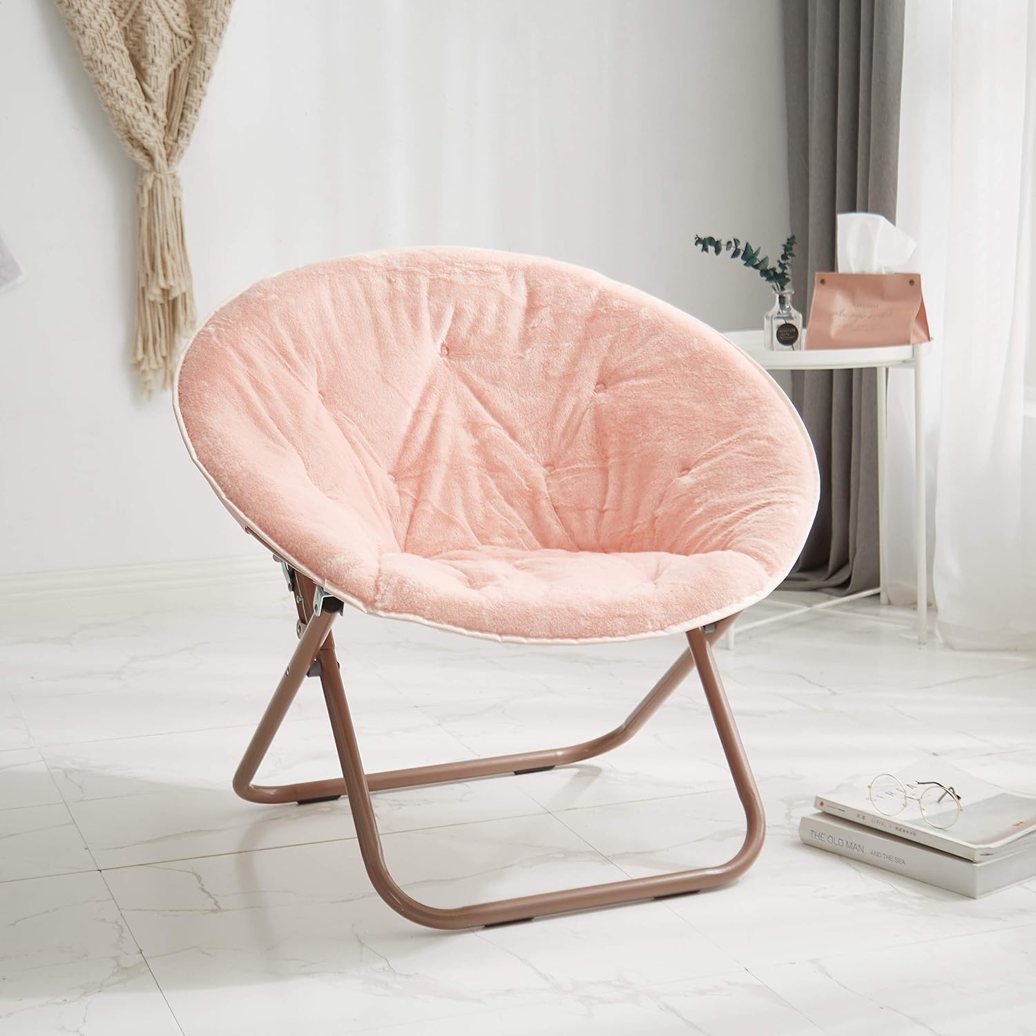 One Size Urban Shop Faux Fur Saucer Chair With Metal Frame Blush Folding Chairs Home Kitchen Ekoiosvn