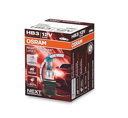 OSRAM NIGHT BREAKER LASER HB3 next Generation, +150% mehr Helligkeit, Halogen-Scheinwerferlampe, 9005NL, 12V PKW, Faltschacht