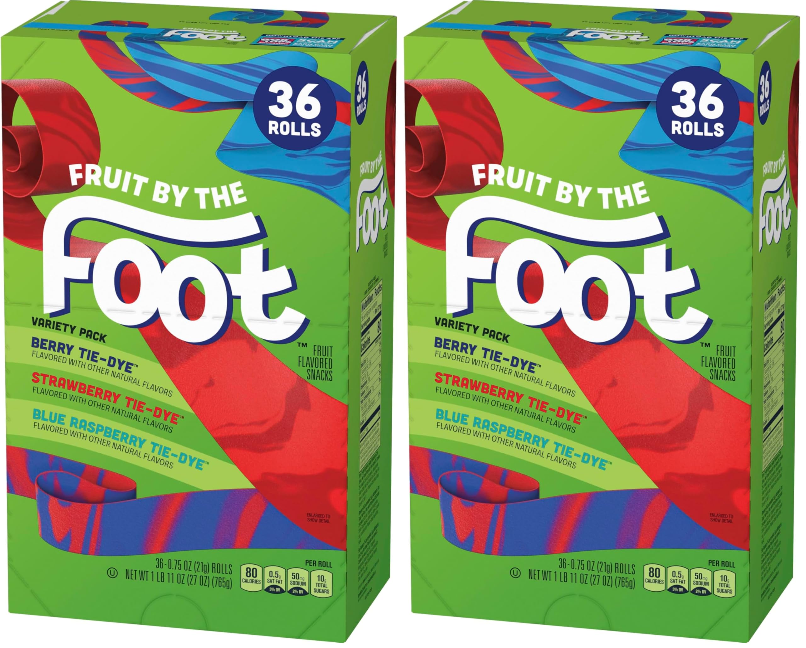 Betty Crocker Fruit By The Foot Strawberry/Berry Tie-Dye/Color By The Foot, 36 ct, 27 oz (Pack of 2) Image