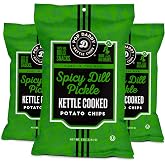 Pop Daddy Spicy Dill Pickle Kettle Cooked Potato Chips, 5oz Bags, 3 Pk | Kettle Cooked Chips, Gluten Free, Kosher Certified, Individual Bags, Crunchy Snack, Great for On the Go