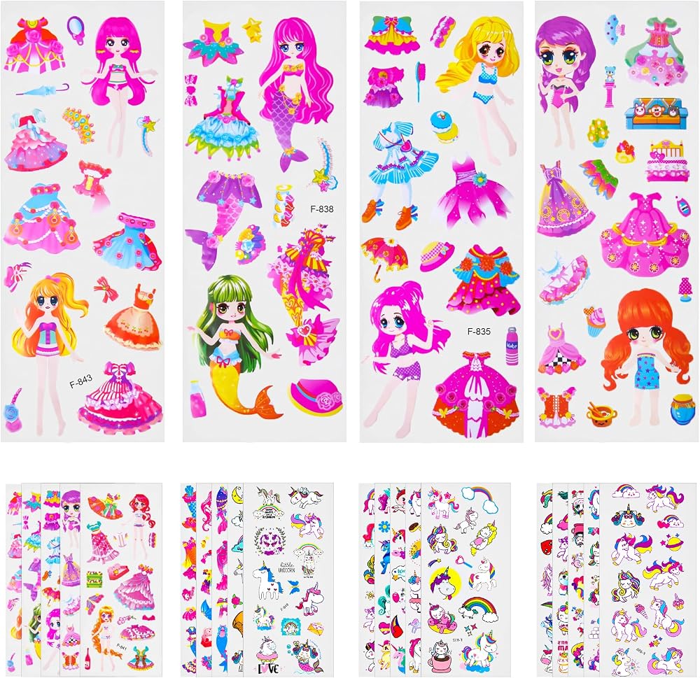 Vicloon 3D Stickers for Kids Unicorn Mermaid 24 Sheets 17x7cm Puffy