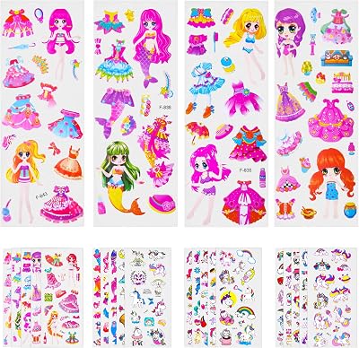 Vicloon 3D Stickers for Kids Unicorn Mermaid 24 Sheets 17x7cm Puffy