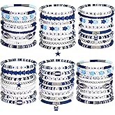 Huquary 48 Pcs Game Day Football Charm Bracelets Football Mom Game Day Accessories Cheer Mom Blue Team Gifts Heishi Beaded Stack Bracelet Friendship Stackable Stretch Jewelry Outfit for Fans Women Men