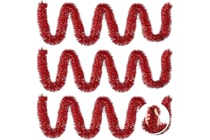 LITLANDSTAR 3 Pieces 59 Feet Christmas Foil Tinsel Garland, Metallic Tinsel Twist Garland Shiny Hanging Decorations for Holiday Tree, Party Supplies for Wedding, Birthday, Christmas (Red)