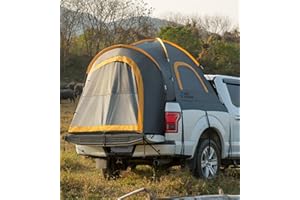 JOYTUTUS Truck Bed Tent with Rainfly, Portable Pickup Truck Tent 5.5ft-5.8ft Fiberglass Pole, Waterproof PU2000mm Fabric for 2 Person, Easy Set-up, Orange