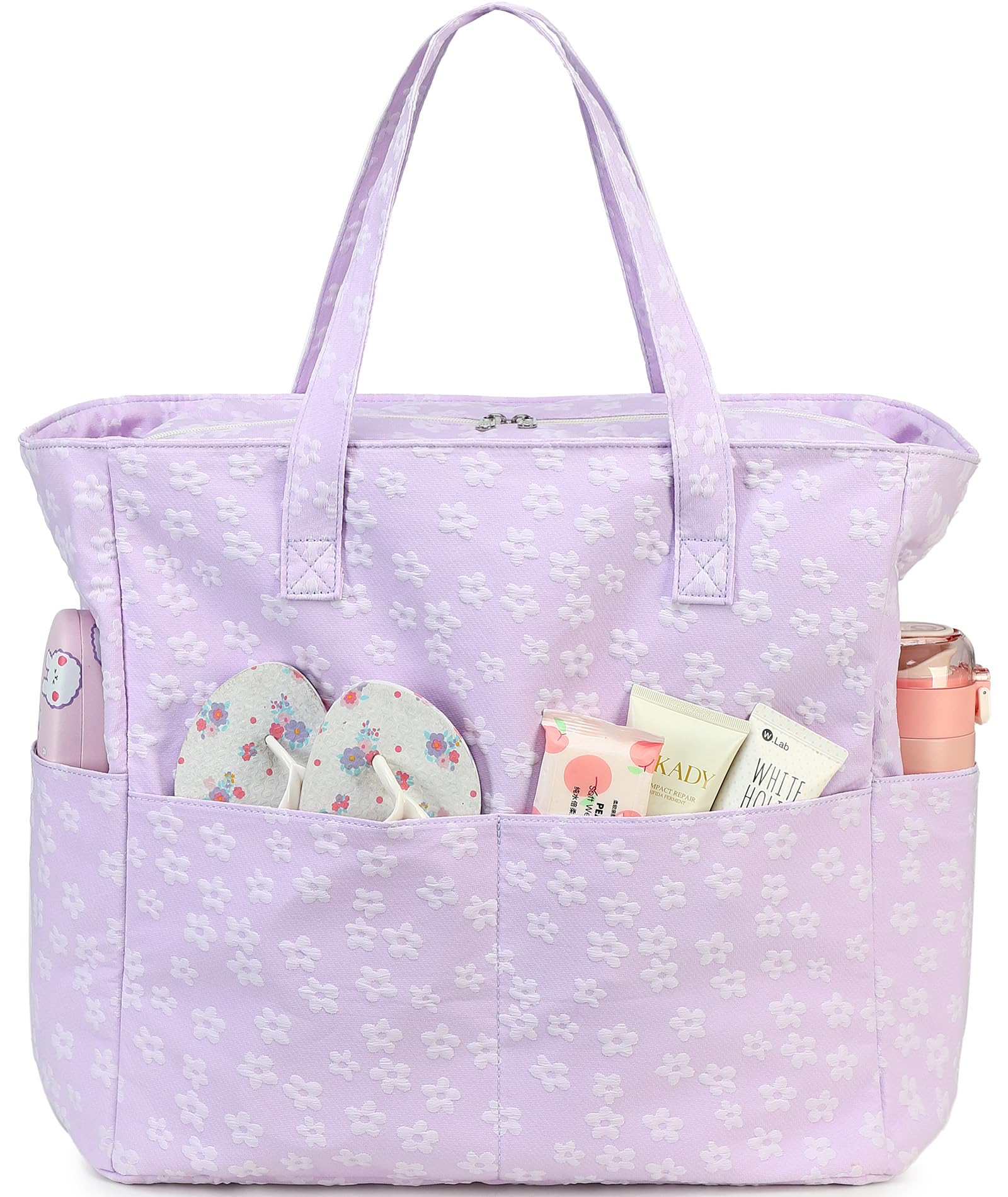 Photo 1 of LEDAOU Large Beach Tote Bag Women Sandproof Zipper Beach Tote Bag for Pool Gym Grocery Travel with Wet Pocket