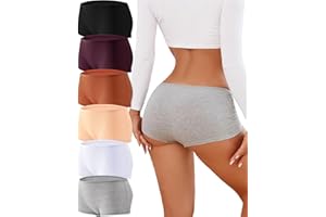 ALL OF ME Cotton Underwear for Women Boyshort Panties Full Coverage Boxer Briefs Stretch Boy Short Undies 6 Pack