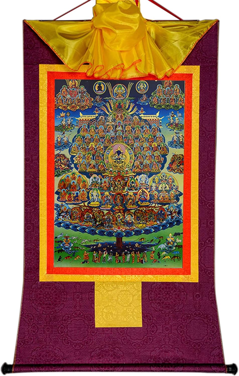 Paintings - Gandhanra Karma Kagyu on Refuge Tree,Kamtsang Kagyu,Gyalwa Karmapa, Tibetan Thangka Painting Art,Buddhist Thangka Brocade,Buddha Tapestry with Scroll