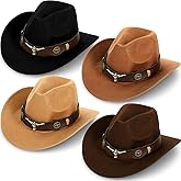 Panitay 4 Pcs Classic Western Cowboy Hat for Men Felt Wide Brim Hats Women Belt Buckle Panama for Adults Kids Party, 4 Colors
