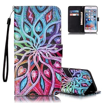 Aeeque Iphone 6s étui Iphone 6 étui Portefeuille Fleur Coeur Coloré Dessin Avec Fermeture Magnétique Pliable En Cuir Pu Style De Livre Holster Pour
