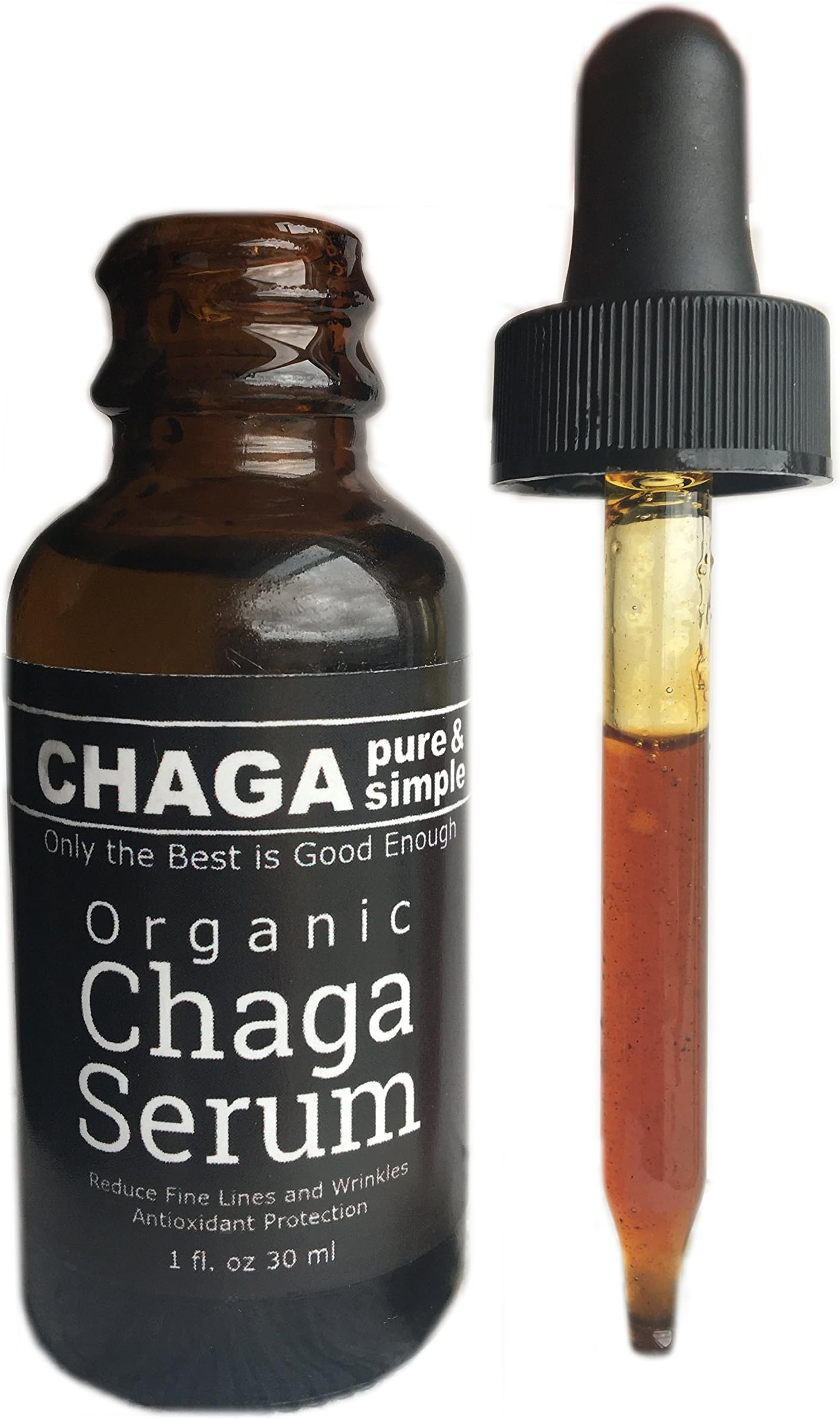 Organic Chaga Serum (1 oz) Reduce Fine Lines - Alcohol-Free, Unscented - Organic Argan Oil, Organic Jojoba Oil, Organic Rosehip Seed Oil for Face, Nails, Hair, Skin Anti-Aging - Chaga Pure and Simple