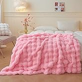 LIFEREVO Luxury Fluffy Faux Rabbit Fur Throw, Plush Fuzzy Bubble Waffle Blanket for Couch Sofa, Soft Cute Furry Blanket Home Decoration, Shaggy Lap Throw for Bedroom Living Room Office, 50x60, Pink
