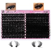 Lash Clusters 100D+200D Mega Thick Lashes Clusters 12-22mm Wispy Individual Thick Volume Lashes Cluster Eyelash Extensions 28
