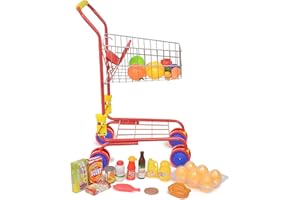 FASH N KOLOR Shop 'N' Go Toy Shopping Cart for Kids and Toddler - Includes Food - Folds for Easy Storage - with Sturdy Metal Frame Pretend Play Food Role Play, Educational Toy - with 36 pc Play-Food and