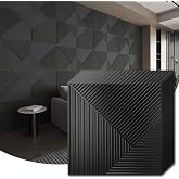 WOWSTAR 12-Pack 3D Wall Panels 19.7" x 19.7", Black Slat Wall Panels for Living Room Wall Decor, Modern Black Wall Covering for Home &amp; Office