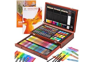 POPYOLA Art Supplies, Deluxe Wood Art Set for Artist, Various Painting Supplies, Including Crayons, Colored Pencils, Oil Pastels, Watercolor Cakes, and All The Tools You Need.