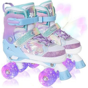 Ocean Series Shark Roller Skates With LED Lights - 4-Size Adjustable Skates For Kids & Beginners