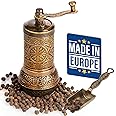 Decorative Black Pepper Grinder, Refillable Turkish Spice Mill with Adjustable Coarseness, Manual Pepper Mill with Handle, Spice Grinder Metal with Hand Crank, Antique Gold