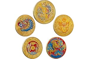 LAIAMER 5 PCS Chinese Lucky Coin Chinese Dragon and Phoenix Coin Chinese Zodiac Coins Chinese Ancient Mythical Creatures Lucky Charms Challenge Coin for Collection Gifts Supplies