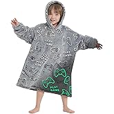 Fiosnow Glow in the Dark Game Controller Blanket Hoodies for Kids Toddler 2-6YR Oversize Wearable Blanket Hoodies for Boys Girls