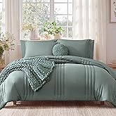 Full Size Comforter Sets-7 Pieces Sage Soft Bed in a Bag Full Bedding Sets | Monbix All-Season Vertical Quilted Comforter with Sheets, Pillow Shams &amp; Pillowcases