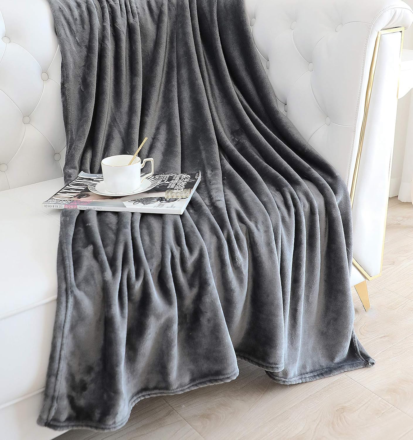 TASTHROW Large Flannel Fleece Throw Blanket, 50×70 Inch - Cozy Lightweight Thick Blanket - All Seasons Suitable for Women, Men and Kids (Grey): Kitchen & Dining