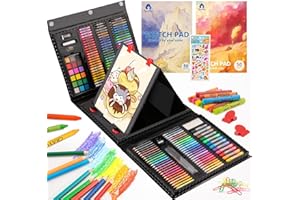 VigorFun Art Kit, Drawing Art Supplies, Gifts Art Set Case with Double Sided Trifold Easel, Includes Oil Pastels, Crayons, Co