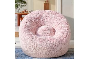 AODENGE Plush Faux Fur Bean Bag Chairs, Memory Foam Filled Sofa Chair Shape Bean Bag for Adults/Teens/Kids, Ultra-Soft Lazy Sofa for Living Room Bedroom College Dorm, Pink
