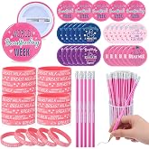 Ferreve 90 Pcs National Breastfeeding Month Giveaways Assorted Items Bulk | Breastfeeding Awareness Silicone Bracelet Brooch Pins Pencil, for National Breastfeed Month Supply