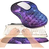 KUOSGM 2-in-1 Ergonomic Set, Wave Rise Keyboard Wrist Rest and Massage Bulge Slope Mouse Pad Wrist Support, Cushion Memory Foam Integrated to Relieve Wrist Pain, Galaxy