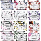 Qeeenar 24 Pcs Christian Makeup Bag Bible Cosmetic Bags Inspirational Bible Verse Toiletry Pouches Canvas Motivational Pouches with Zipper for Women Organize Cosmetics Toiletries Stationery(Floral)