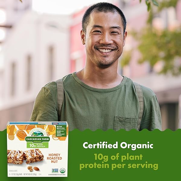 CASCADIAN FARM ORGANIC HONEY ROASTED NUT PROTEIN GRANOLA BARS, INDIVIDUALLY WRAPPED, 5 BARS, 8.85 OZ.