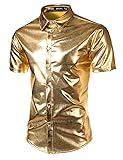 JOGAL Men's 70s Disco Shiny Metallic Gold Silver