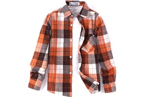 Aimehonpe Boys Girls Flannel Plaid Shirts Long Sleeve Spring Buffalo Western Button Down Shirt Vintage Lightweight