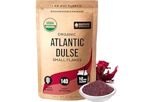 NUMAMI Organic Atlantic Dulse Flakes - Young Seaweed Grown in North Atlantic, Vacuum Dried Premium Quality. Soft Texture & Mild Taste. Add 1 tsp to your dish for daily vitamins/minerals. 140 Servings (3oz)
