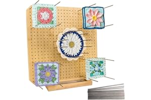 Iswabard Bamboo Crochet Blocking Board Handcrafted Knitting Blocking Mat for Knitting Crochet and Granny Squares, with 15 Stainless Steel Rod Pins (Bamboo-D 13'')