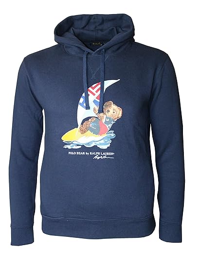 polo fleece popover hoodie in navy