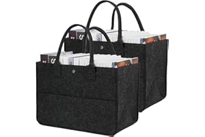 Yesesion 2 Pack Easter Basket Tote Bag for Kids, Portable Holiday Decoration Basket for Boys, Girls, Foldable Party Storage Caddy with Side Pockets for Candy (Large - Dark Gray)