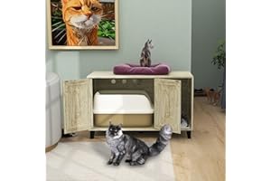 TaoHFE Hidden Cat Litter Box Enclosure Furniture with Cats Scratch Pad Farmhouse Enclosed Cat Litter Boxes Cabinet Furniture with Doors Wooden Indoor Cats Box House,Oak
