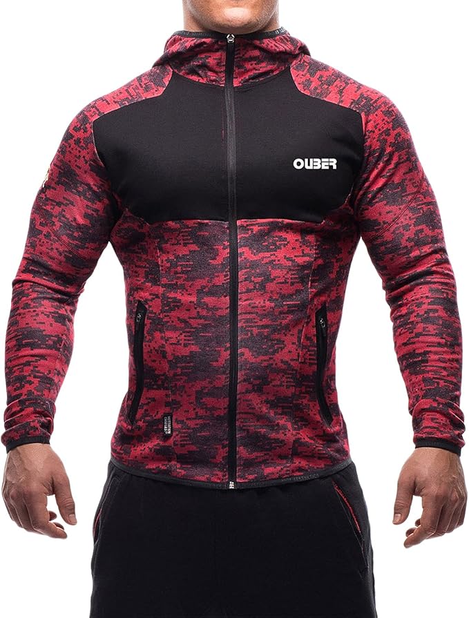 Ouber Men's Gym Workout Hoodie Jacket Fitted Training