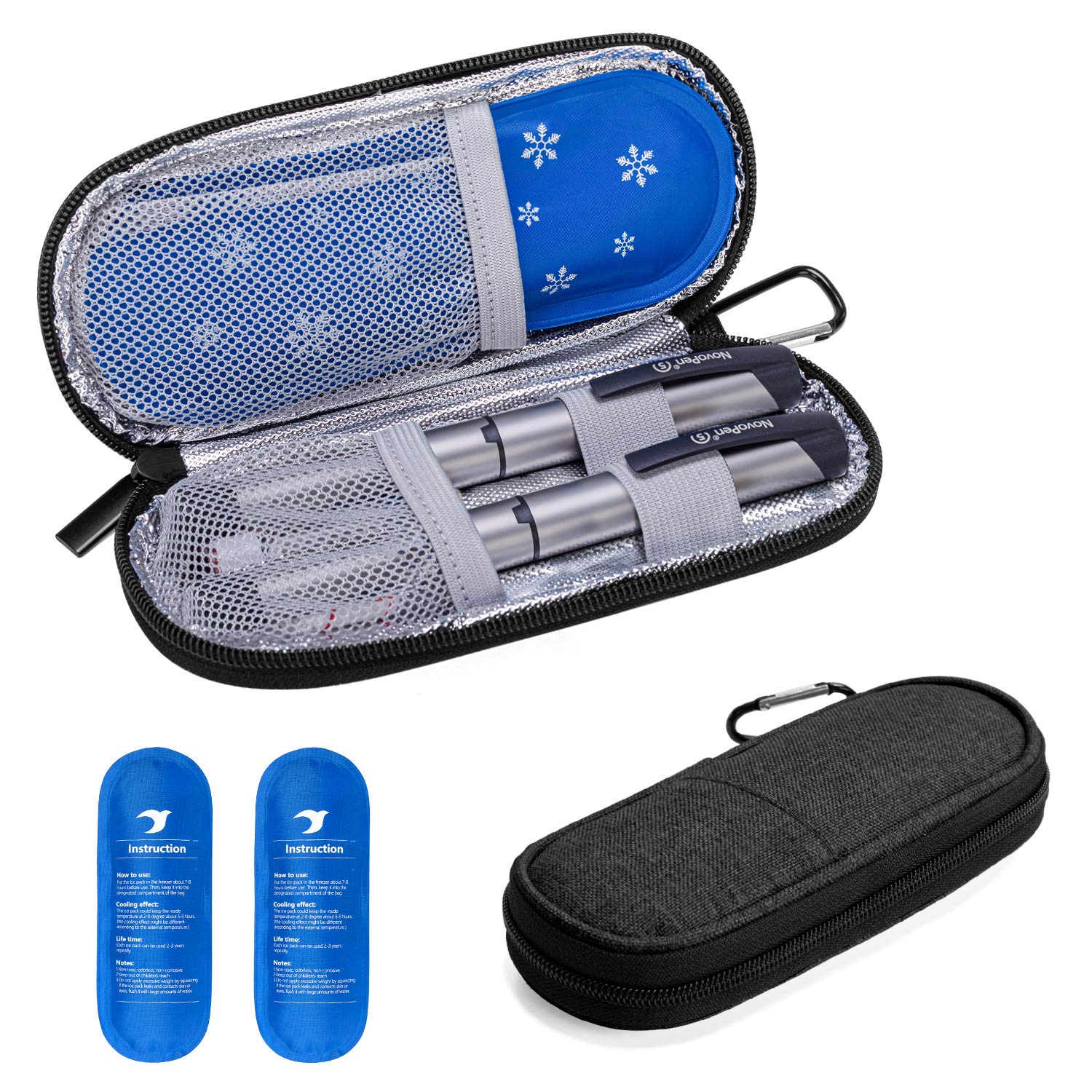 Yarwo Insulin Cooler Travel Case, Diabetic Travel Case with 2 Ice Packs, Insulin Travel Bag for Insulin Pens, Black