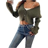 MakeMeChic Women's Long Sleeve Sweater Cardigan V Neck Button Down Crop Outerwear