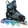 BOBICOM Adjustable Inline Skates with Full Light Up Wheels,Outdoor Illuminating Roller Skates for Kids and Adults, Girls and Boys, Men and Women